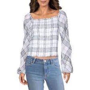 INC Smocked Plaid Blouse